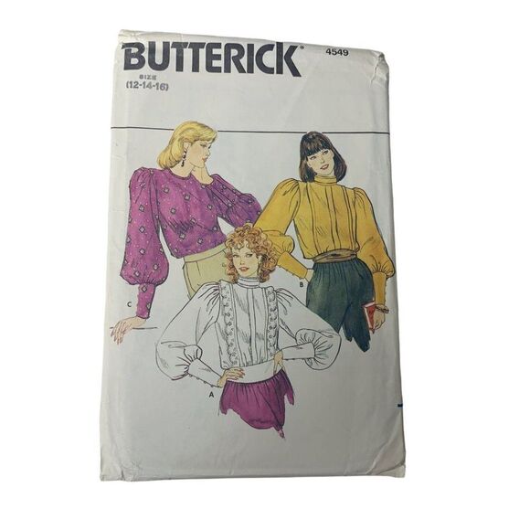 Vintage 80s Butterick 4549 Pattern Misses 6-16 Loose Fit Blouse Pleated Cut - Picture 1 of 4